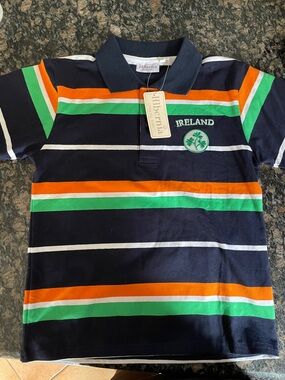 Ireland Striped Polo Shirt for Kids - Navy, Green & Orange